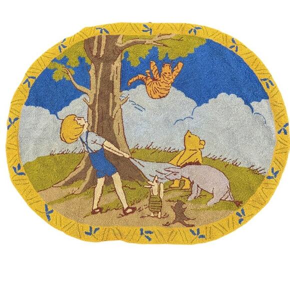 Vintage Winnie The Pooh Oval Area Rug Tigger Eeyore Piglet Disney Carpet 42 x 35